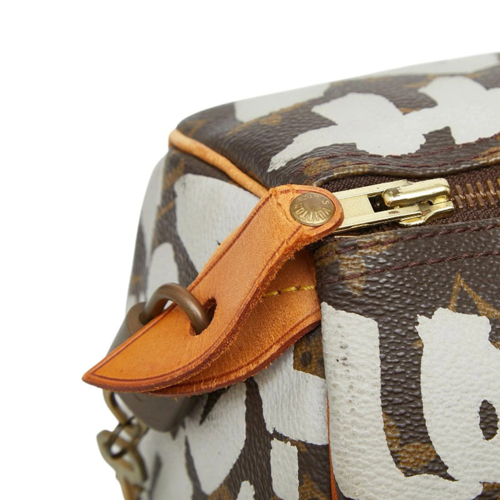 Louis Vuitton Monogram Graffiti Speedy Handbag Boston Bag Brown White Leather - Picture 8 of 10